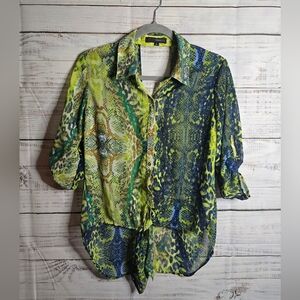 HeartSoul Multicolor Sheer Blouse Animal Print Green And Blue Womans Size Medium